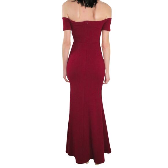 Lulus Lynne Burgundy Off-the-Shoulder Maxi Dress Floor Length Formal Gown Small - Picture 12 of 13
